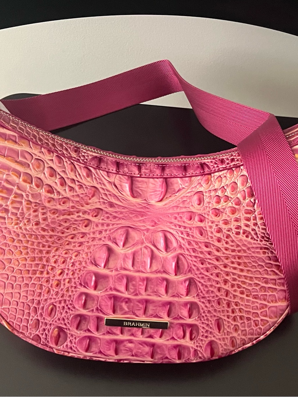 Brahmin Vibrant Pink Croc-Embossed Leather Shoulder Bag
